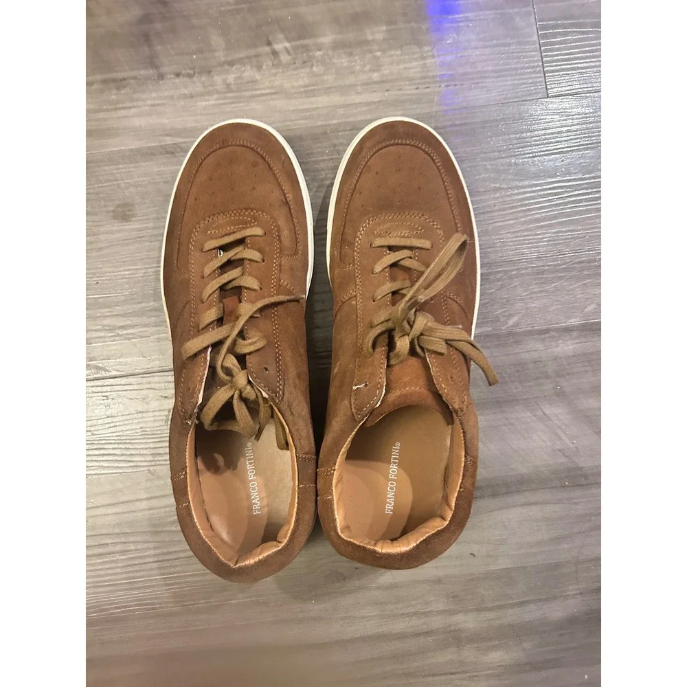 Franco Fortini Cognac Brown Faux Suede Low Top Sneakers Men's 12 Casual Shoes